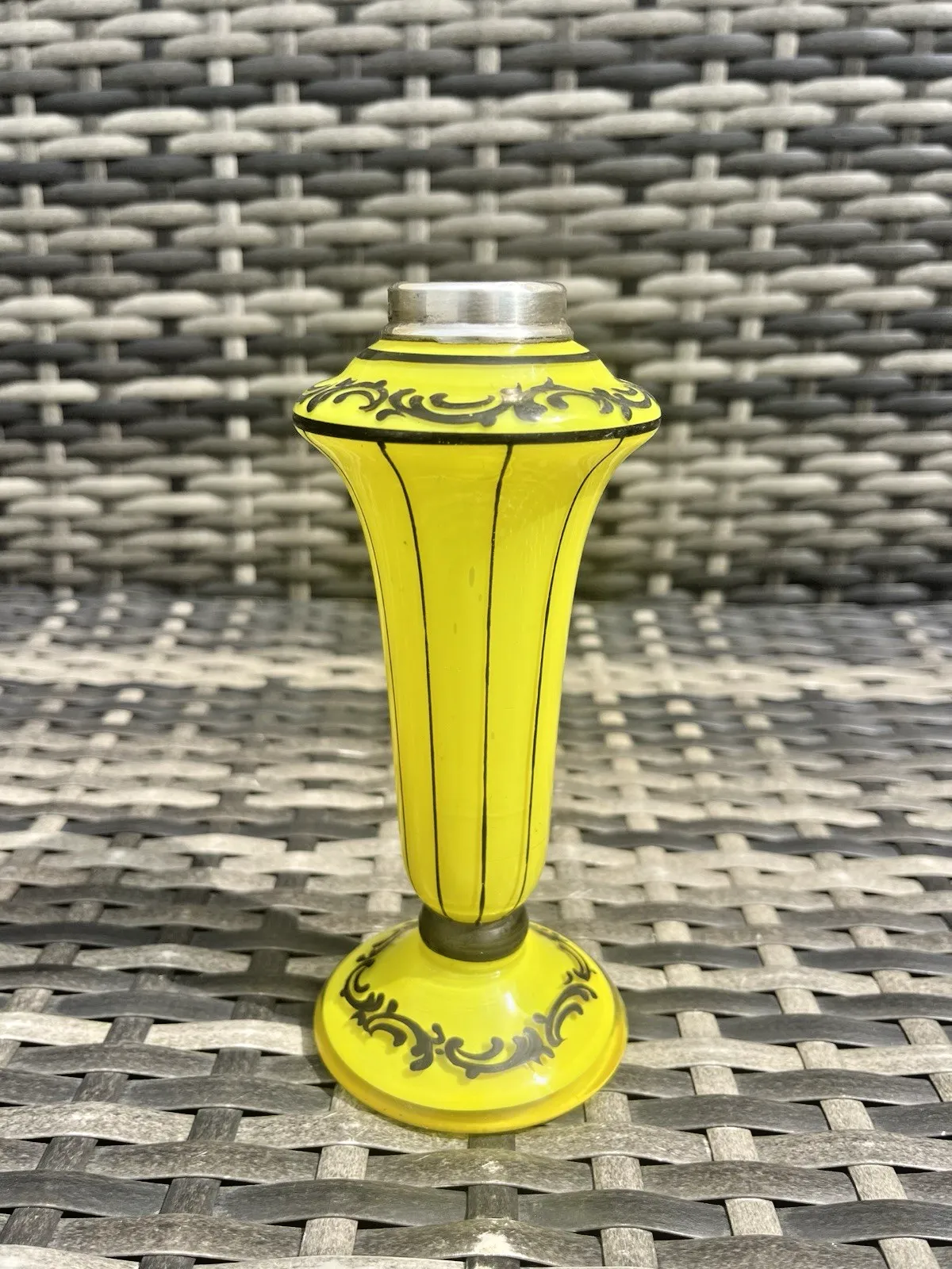 Art Deco Bohemian Silver Rim Czech Yellow Tango Glass Pinstripe Vase Loetz Welz photo Home Decor