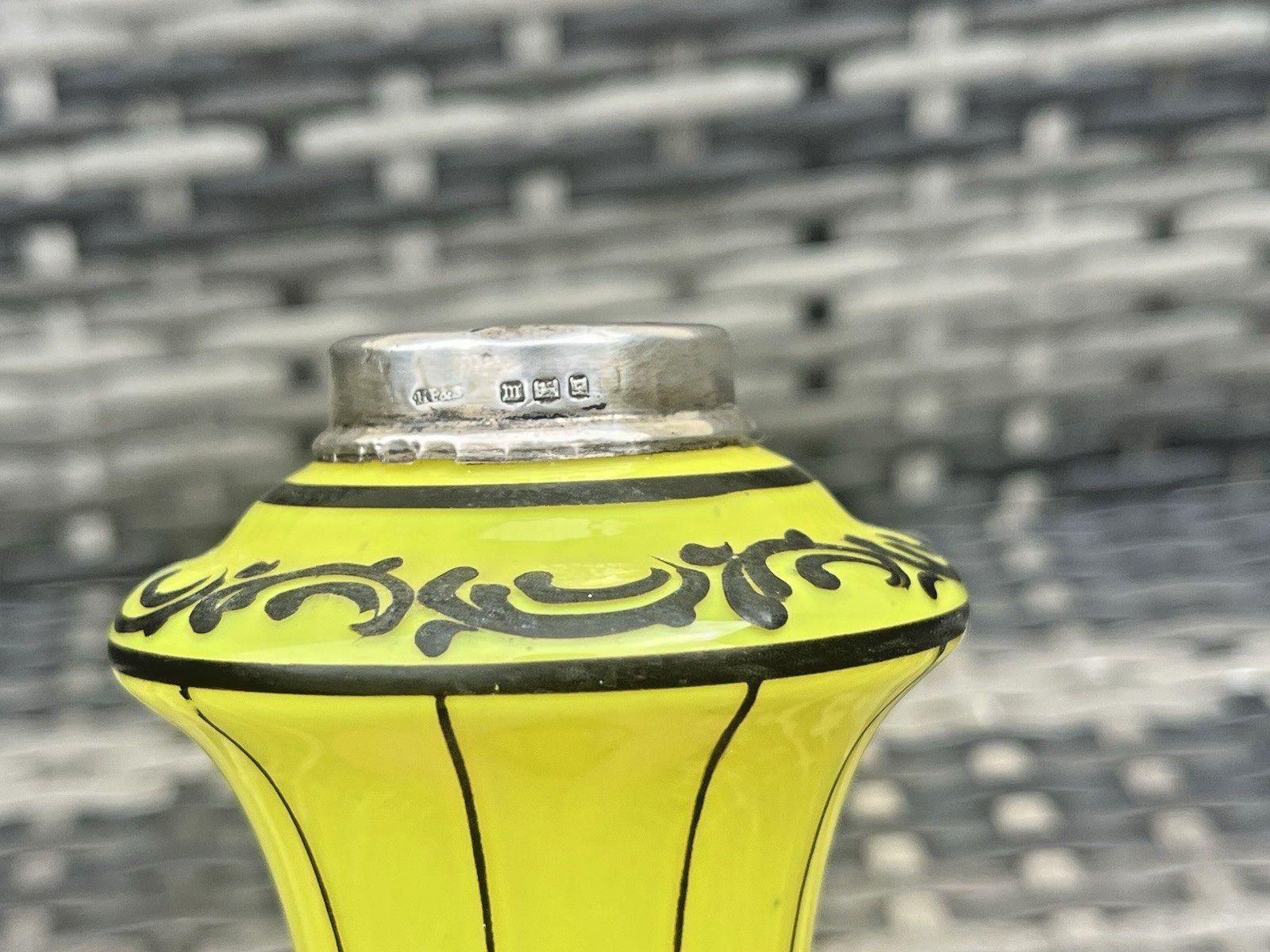 photo furniture Art Deco Bohemian Silver Rim Czech Yellow Tango Glass Pinstripe Vase Loetz Welz