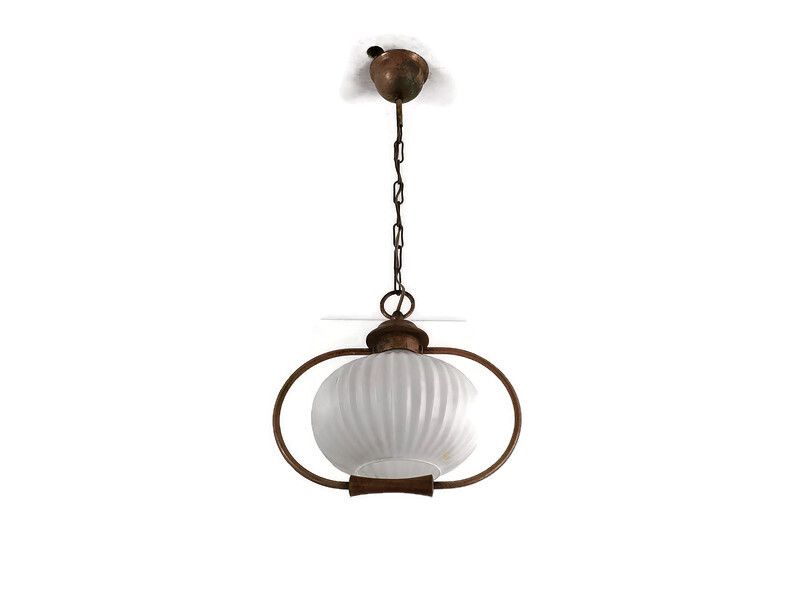Danish Modernist  Chandelier Pendant Teak Brass Opaline Glass Atomic Louis Kalff