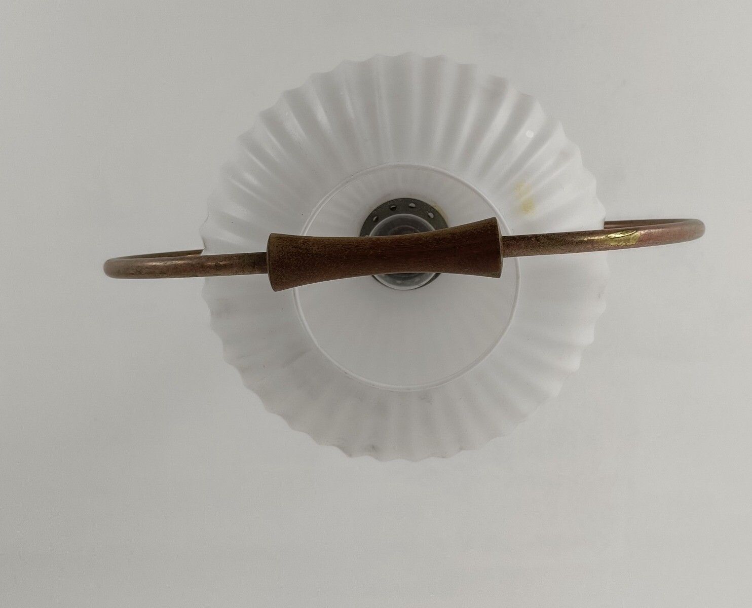 Danish Modernist  Chandelier Pendant Teak Brass Opaline Glass Atomic Louis Kalff photo buy