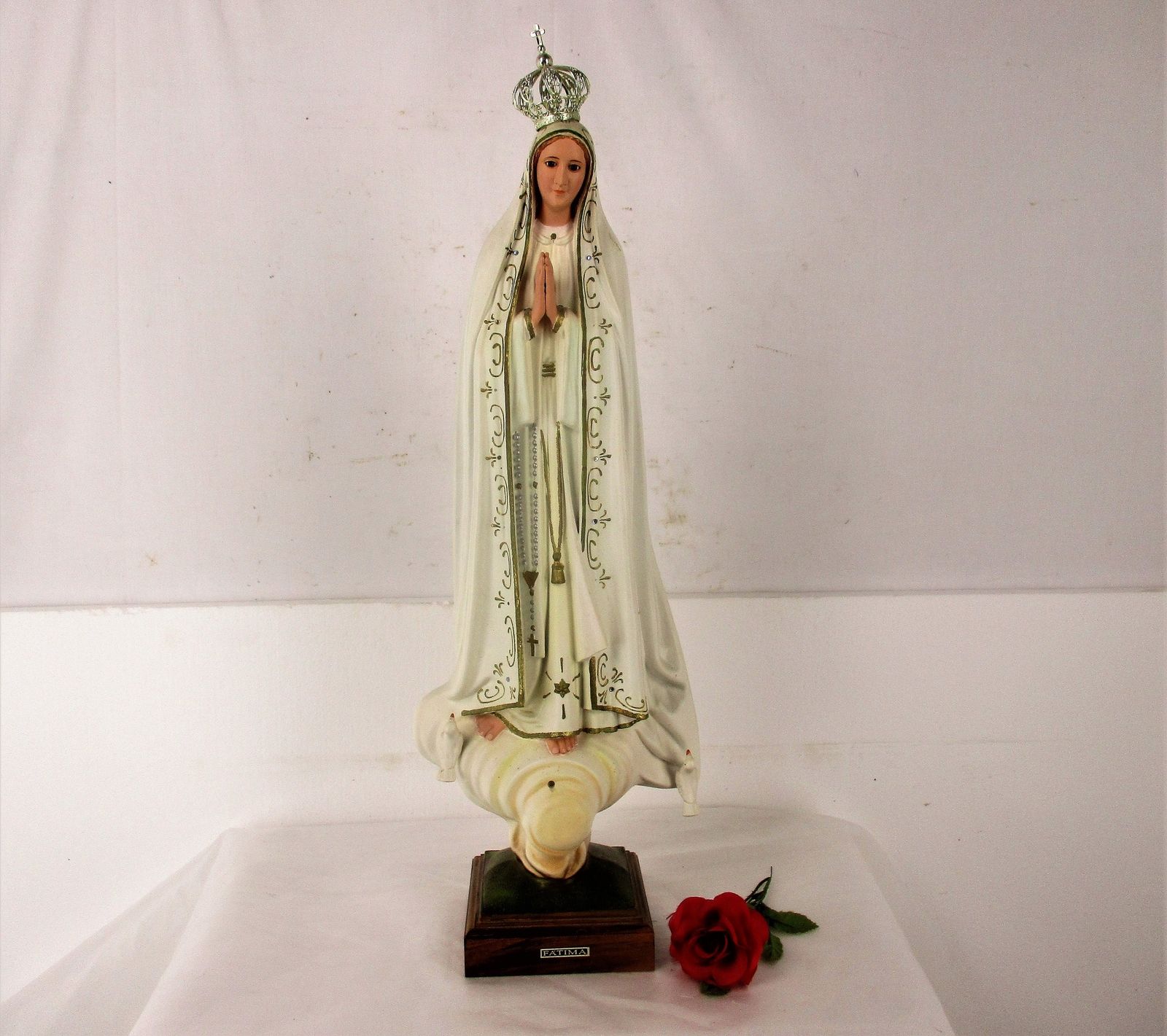 Large Statue Our Lady Fatima Portugal Resin Glass Eyes Lovely 29.92" photo furniture