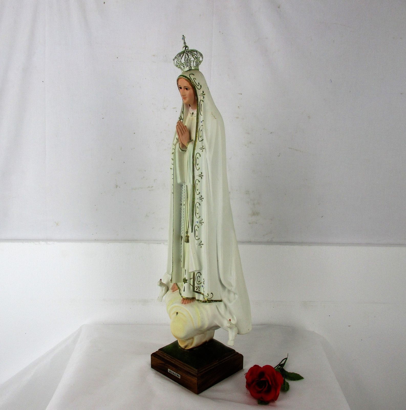Large Statue Our Lady Fatima Portugal Resin Glass Eyes Lovely 29.92" photo vintage