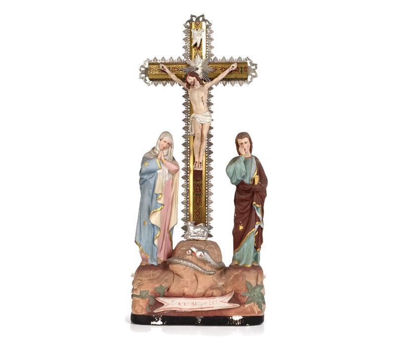 Calvary Crucifix Christ Crucifixion Mary Magdalene St John The Apostle  Plaster