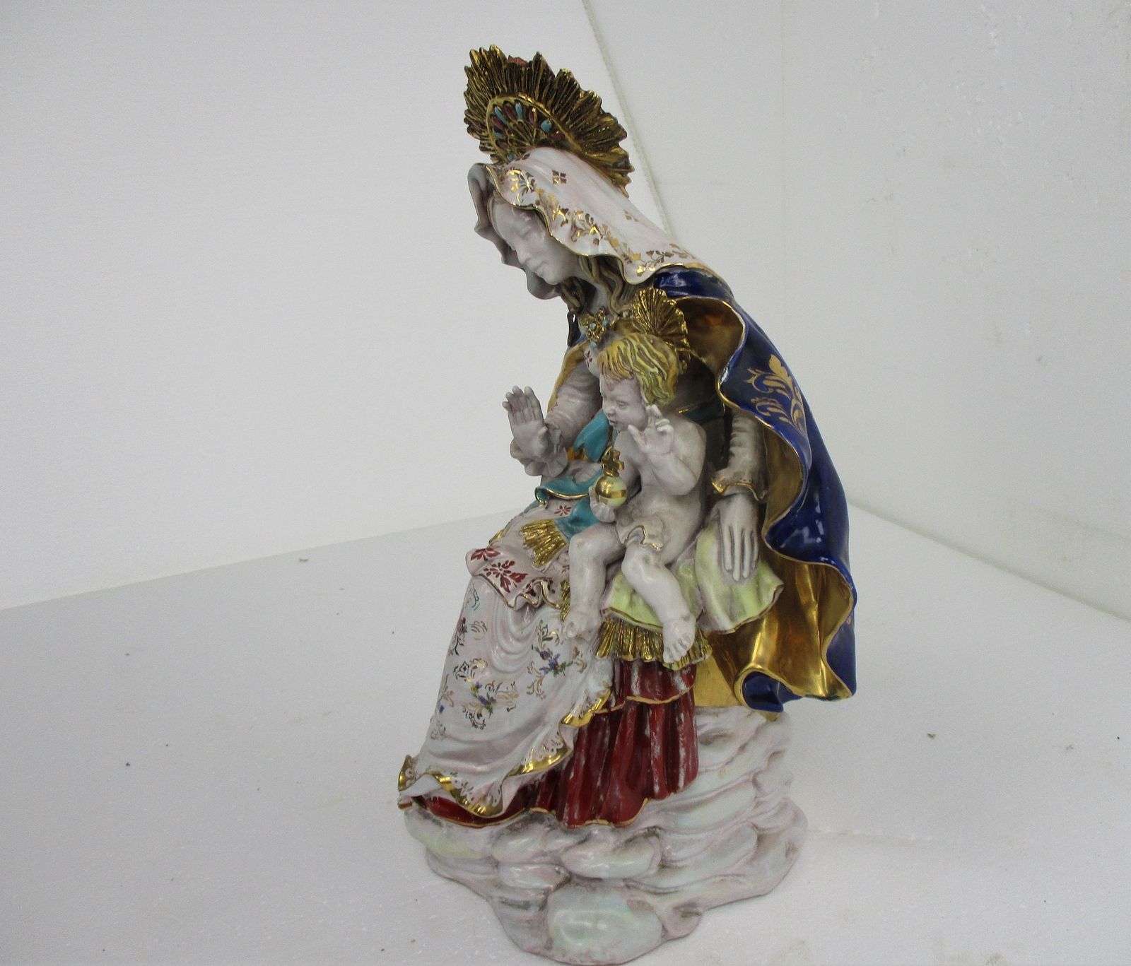 Statue Sitting Virgin Mary Madonna Infant Jesus Christ Pattarino House Signed S. photo 768.0