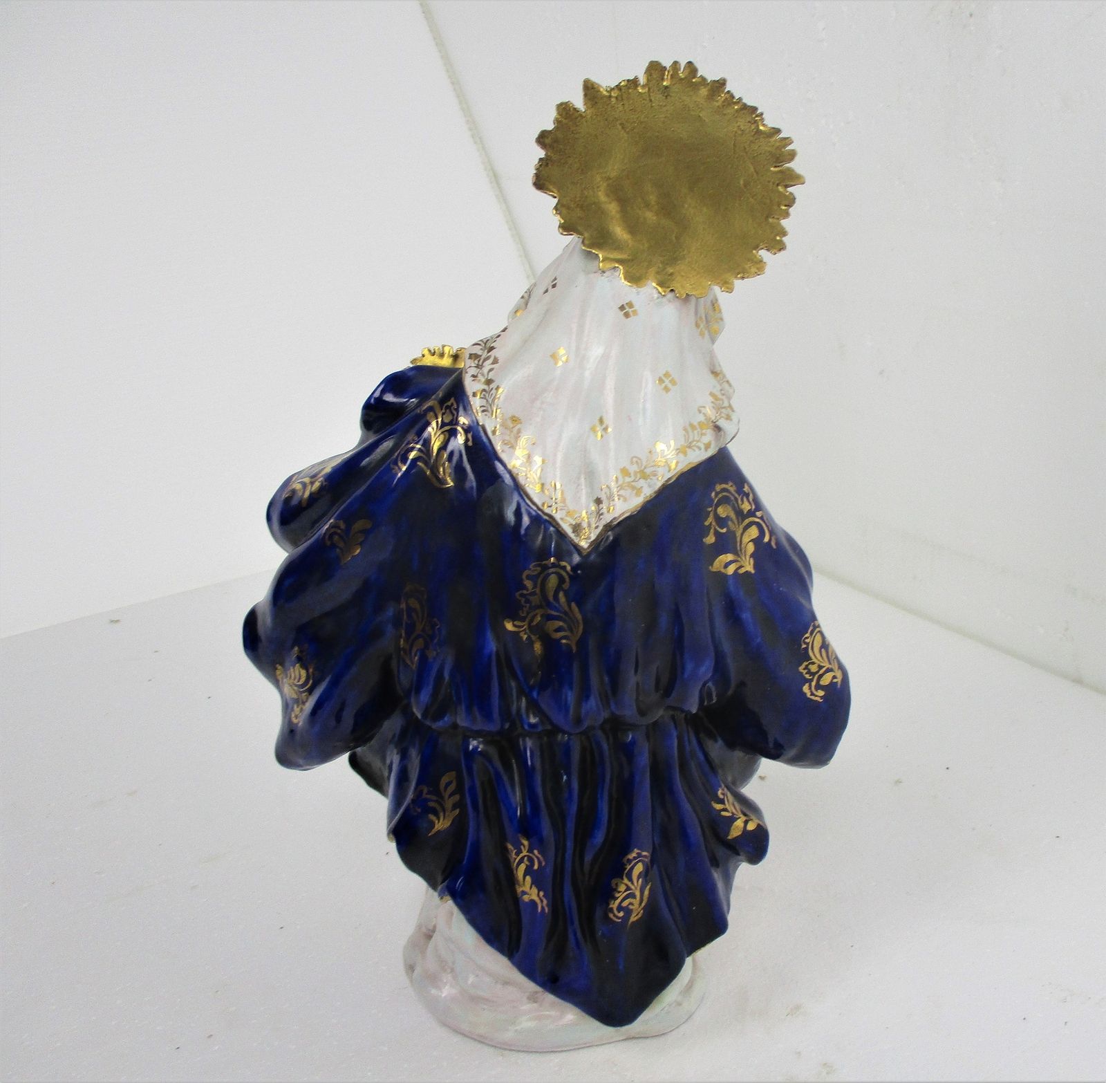 Statue Sitting Virgin Mary Madonna Infant Jesus Christ Pattarino House Signed S. photo vintage