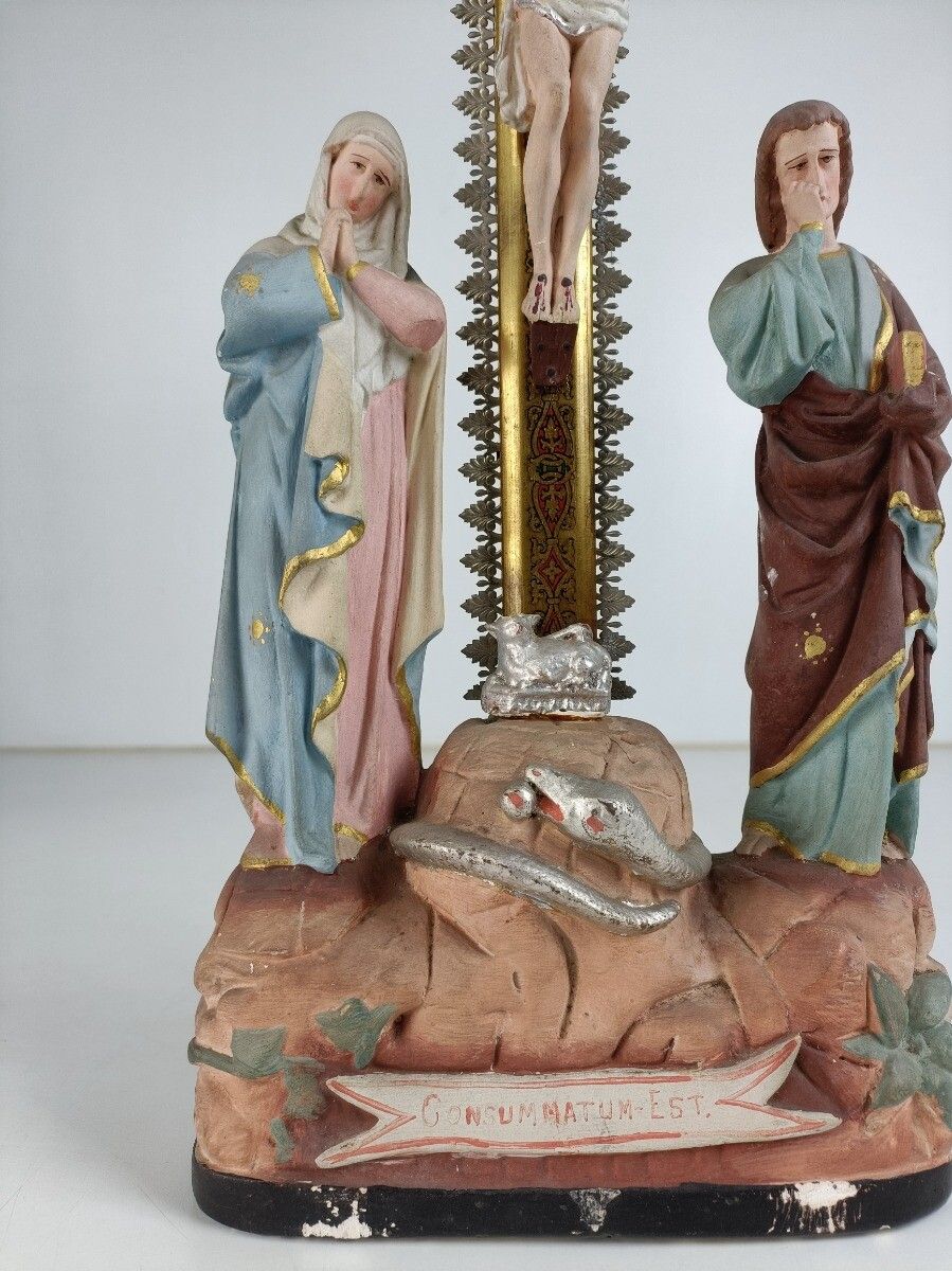 Calvary Crucifix Christ Crucifixion Mary Magdalene St John The Apostle  Plaster photo vinterior