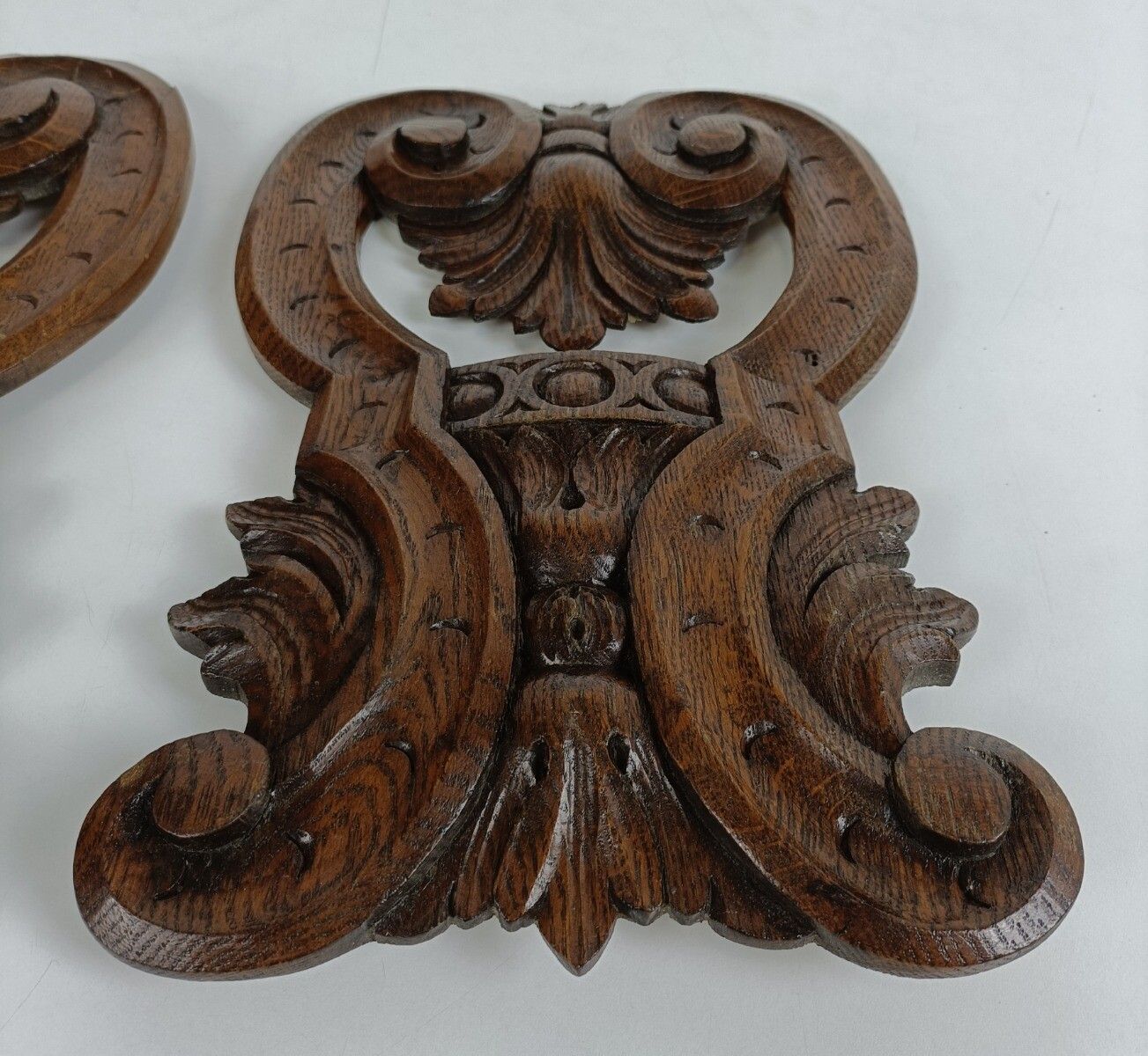 Two Hand Carved Wooden Trims Panels Pediments Corbels Antique Flowers Gorgeous O photo vintage