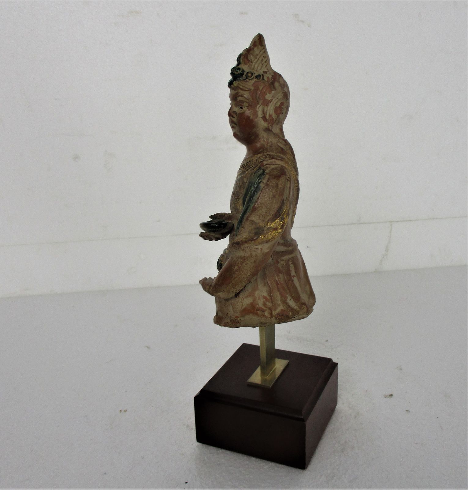 Statue Buddha Ornate Buddha Temple Good Fortune Terra Cotta On Wooden Base Lovel photo 77.0