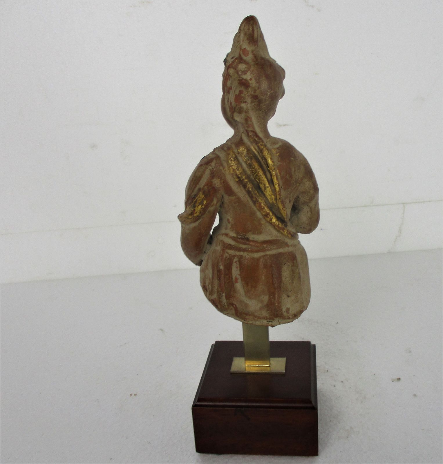 Statue Buddha Ornate Buddha Temple Good Fortune Terra Cotta On Wooden Base Lovel photo vinterior