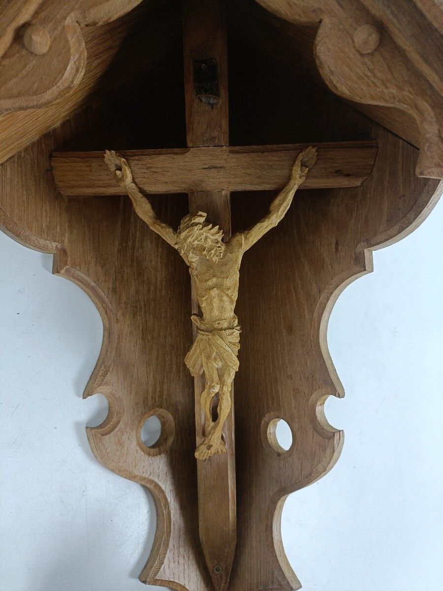 Stunning Corner Crucifix Hand Carved Folk Art Cross Jesus Christ Wall Hanging Ha photo buy