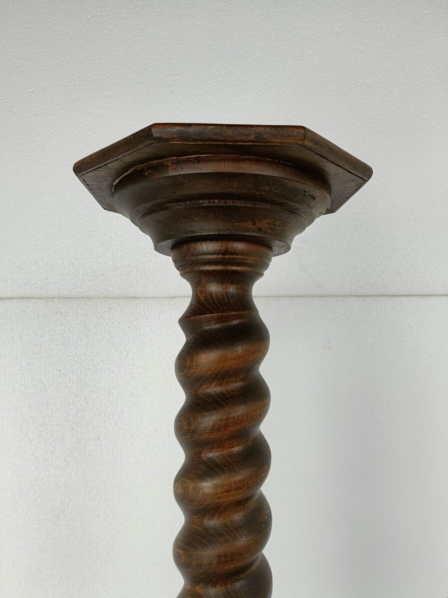 Hand Carved Wooden Barley Twist Pedestal Display Side Table Plant Stand Barn Cou photo Furniture