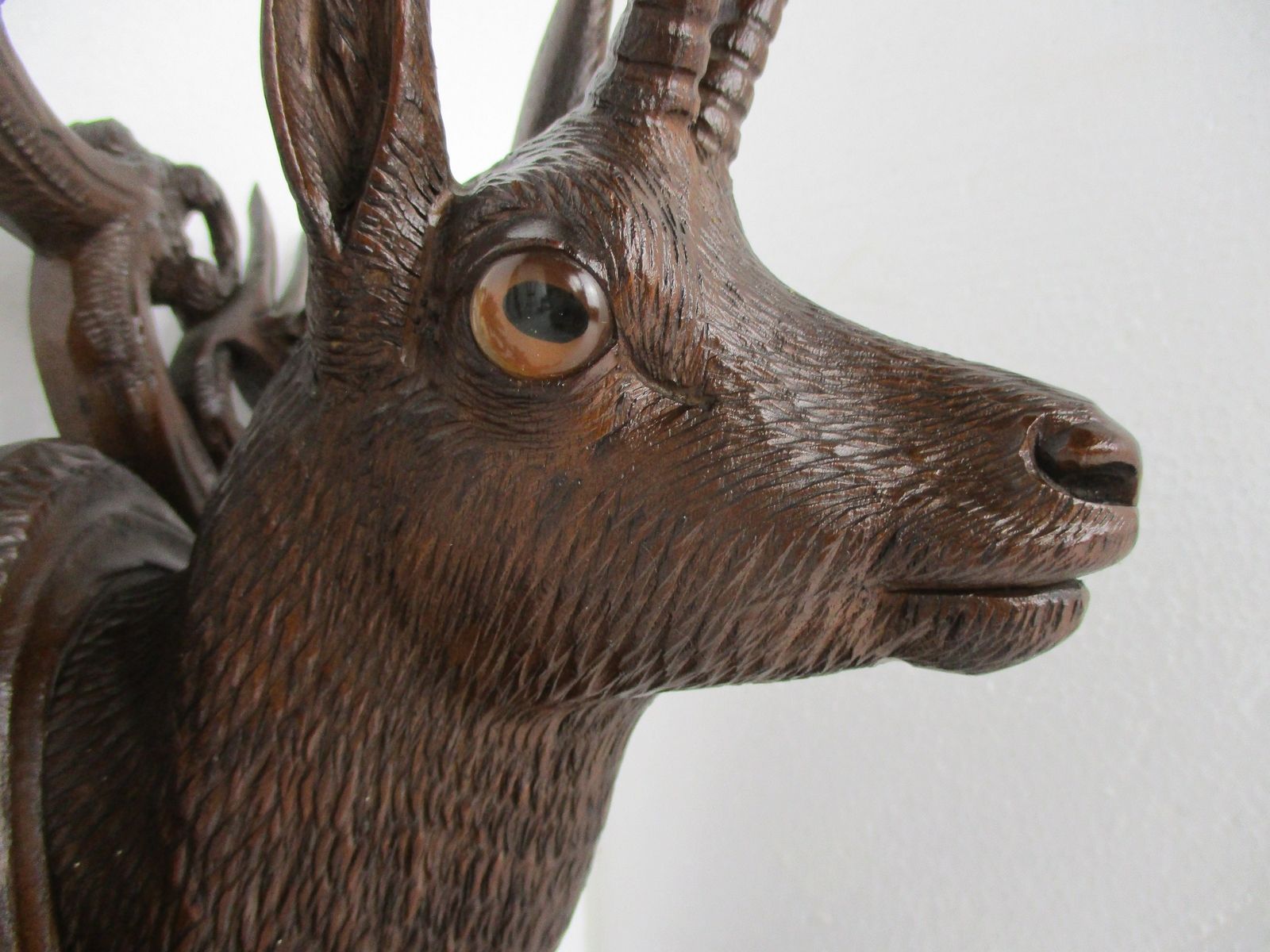 Black Forest Sculpture Figurine  Hat Coat Rack Hand Carved Deer Roe Buck Stag Gl photo Art