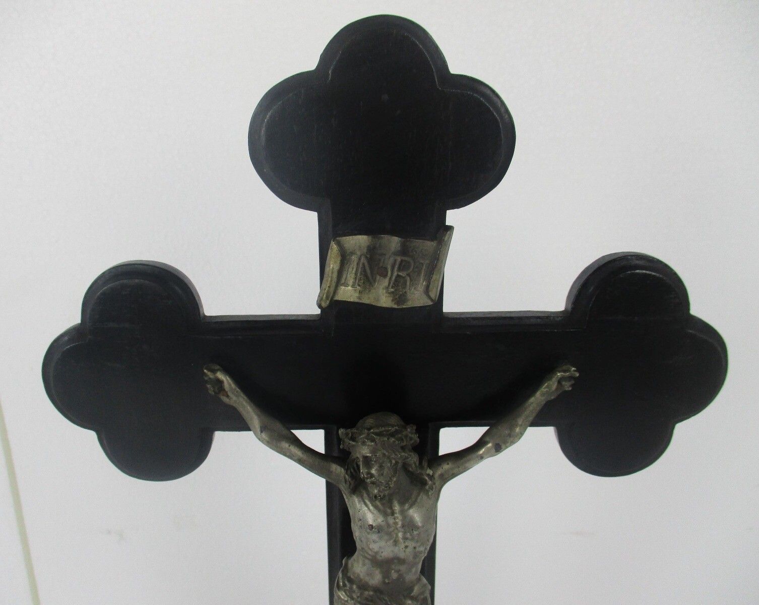 Antique Standing Crucifix Wood  Corpus Christi Hand Carved French Fleur De Lis photo furniture