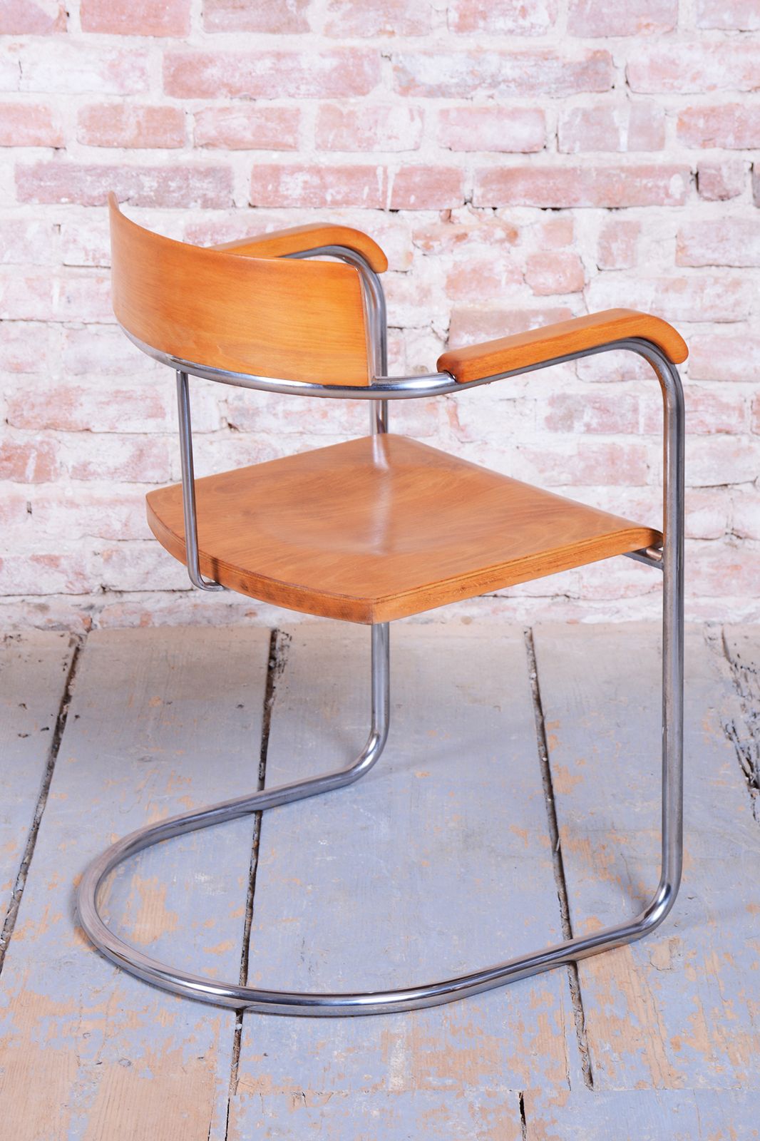 Restored Bauhaus Armchair, By Vichr A Spol., Chrome, Steel, Beech, Czech, 1930s photo furniture