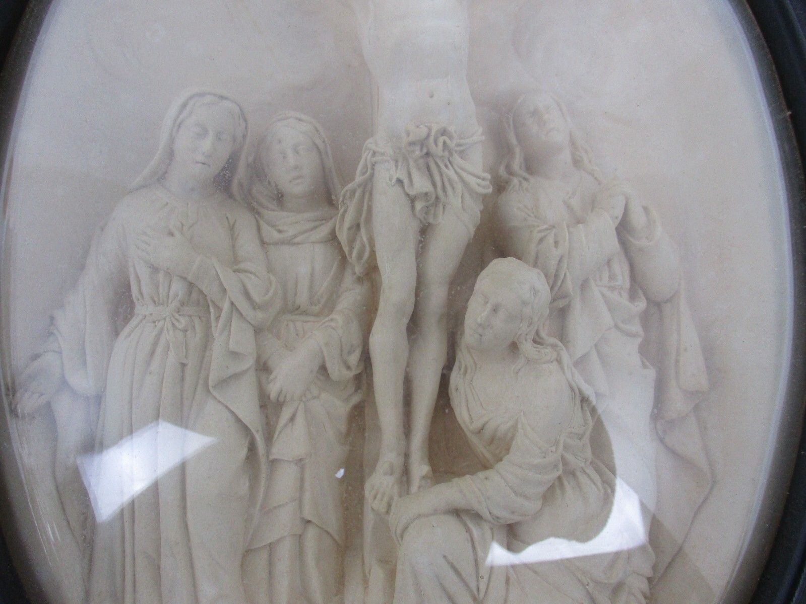 Antique Ornate Frame  Convex Glass Dome Wood Golgotha Jesus Christ Htf Collector photo Home Decor