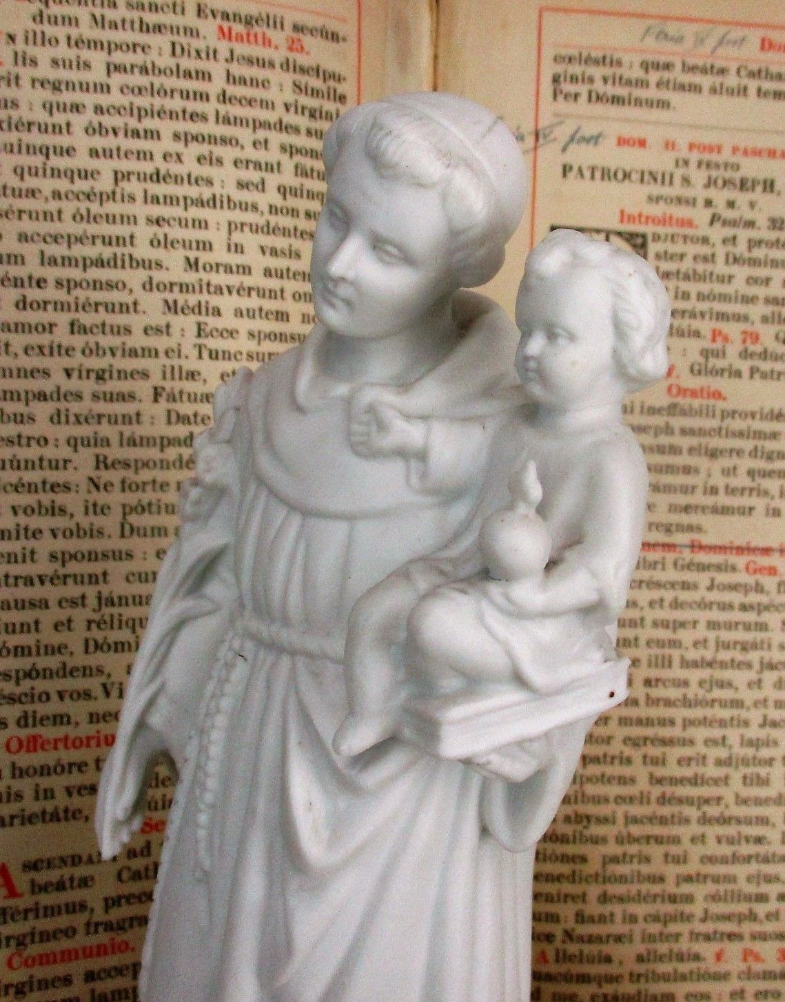 French Antique 1900 Bisque Statue Saint Anthony Padua Infant Child Lilies Marked photo Art