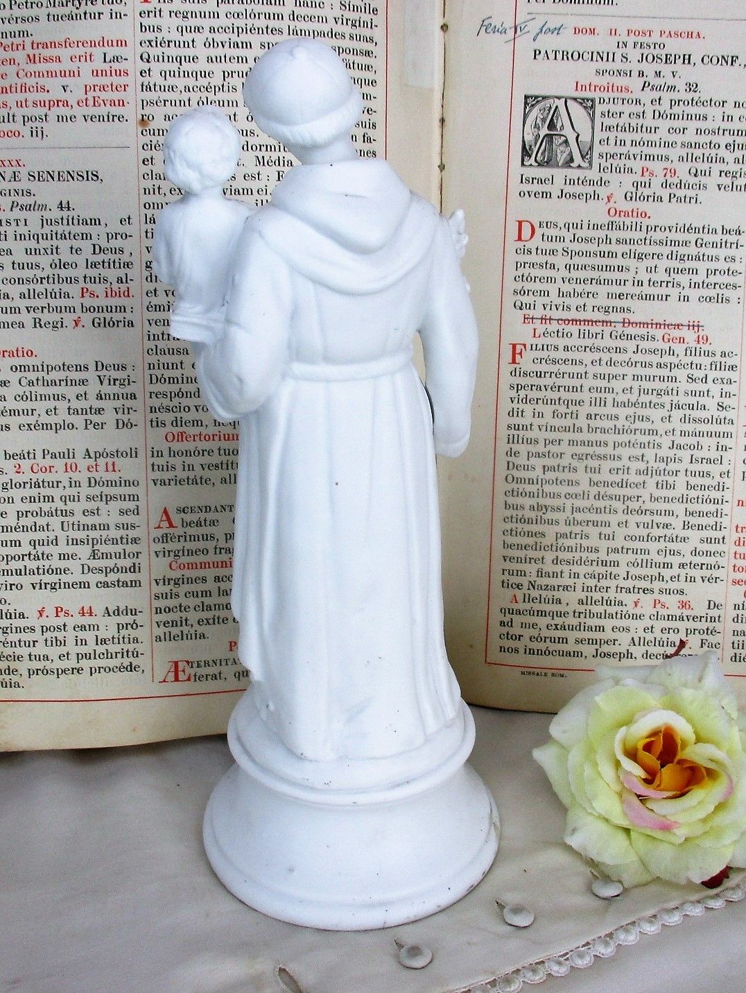 French Antique 1900 Bisque Statue Saint Anthony Padua Infant Child Lilies Marked photo 204.0