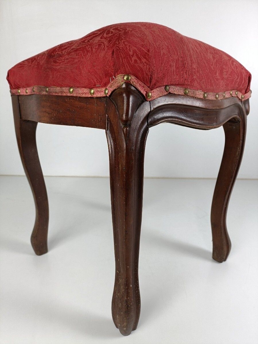 Antique Footstool Ottoman Wooden Legs Foot Rest 19th Century Louis XV Style photo vinterior