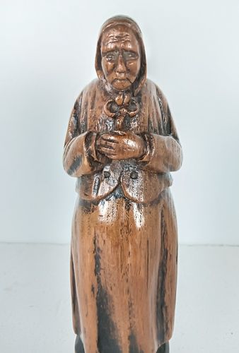 Small Hand Carved Wooden Sculpture Figurine Vintage Old Woman photo furniture