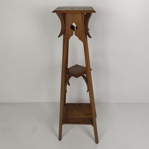 Antique Art Nouveau 3 Tier Pedestal Plant Stand Carved Wood Side Table Gorgeous photo furniture