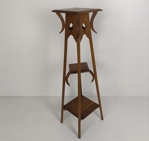 Antique Art Nouveau 3 Tier Pedestal Plant Stand Carved Wood Side Table Gorgeous photo for sale