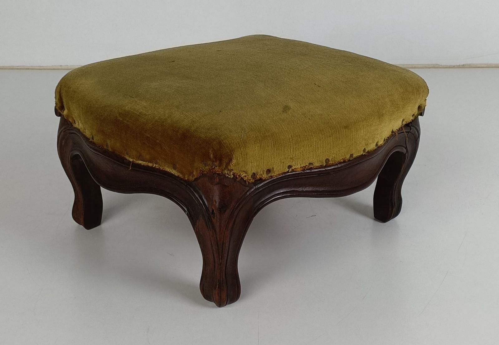 Antique Low Footstool Ottoman French  Fabric Louis XV Style Hobnails photo furniture