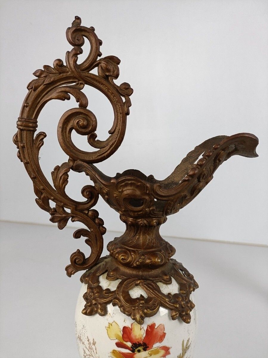 photo furniture Large Couple Of Vases Pewters Porcelain Flower Pattern Ornate Spelter  50s Vinta