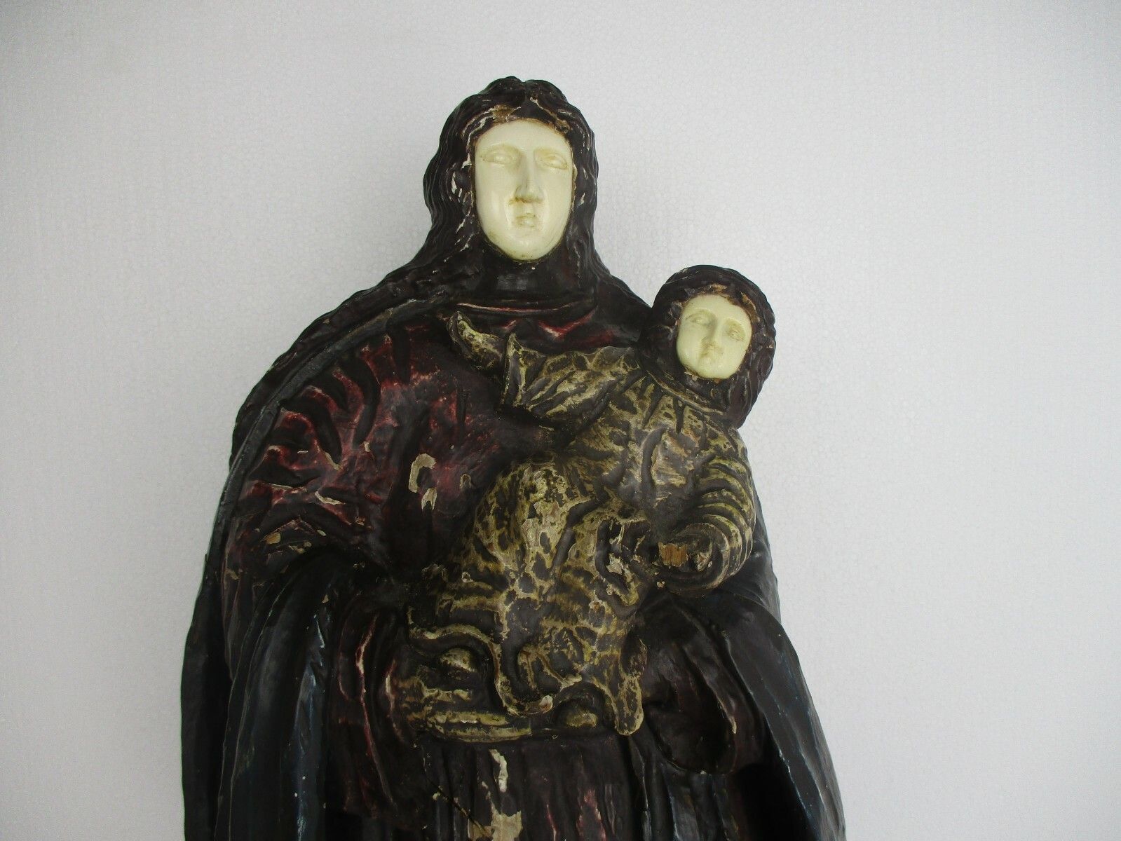 Art Antique Statue Virgin Mary Our Lady Madonna Infant Child 19th Century Wood Wow photo