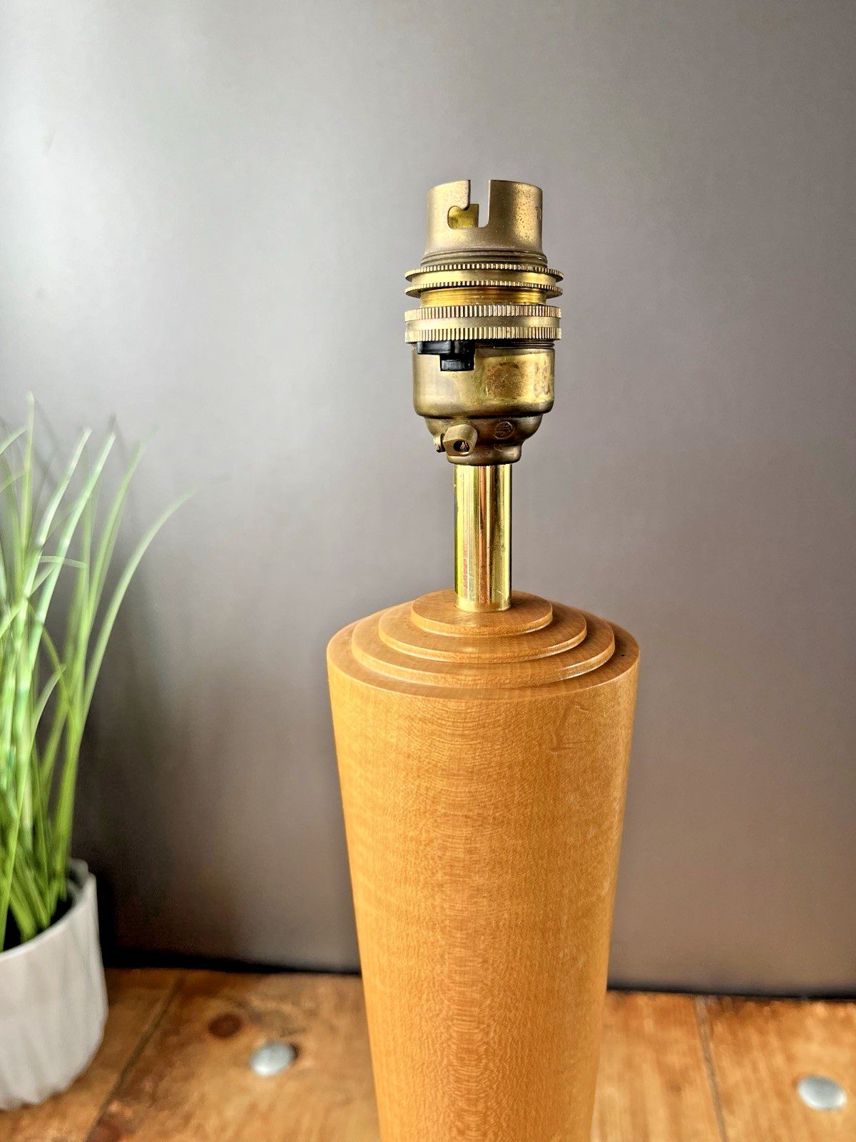 Lighting Mid Century 70's Modernist Art Deco Style Wood Beehive Table Desk Lamp Base photo