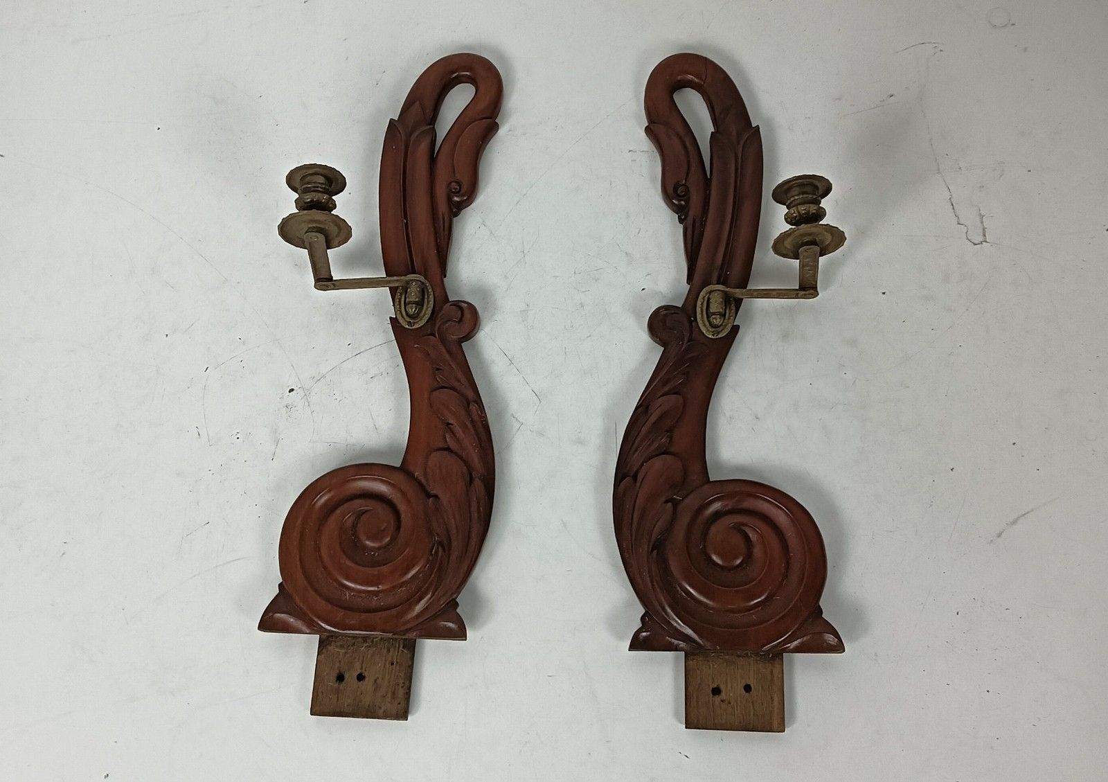 Antique Hand Carved Wooden Corbels Pediments Trims With Brass Candle Holders Lov photo 121.0