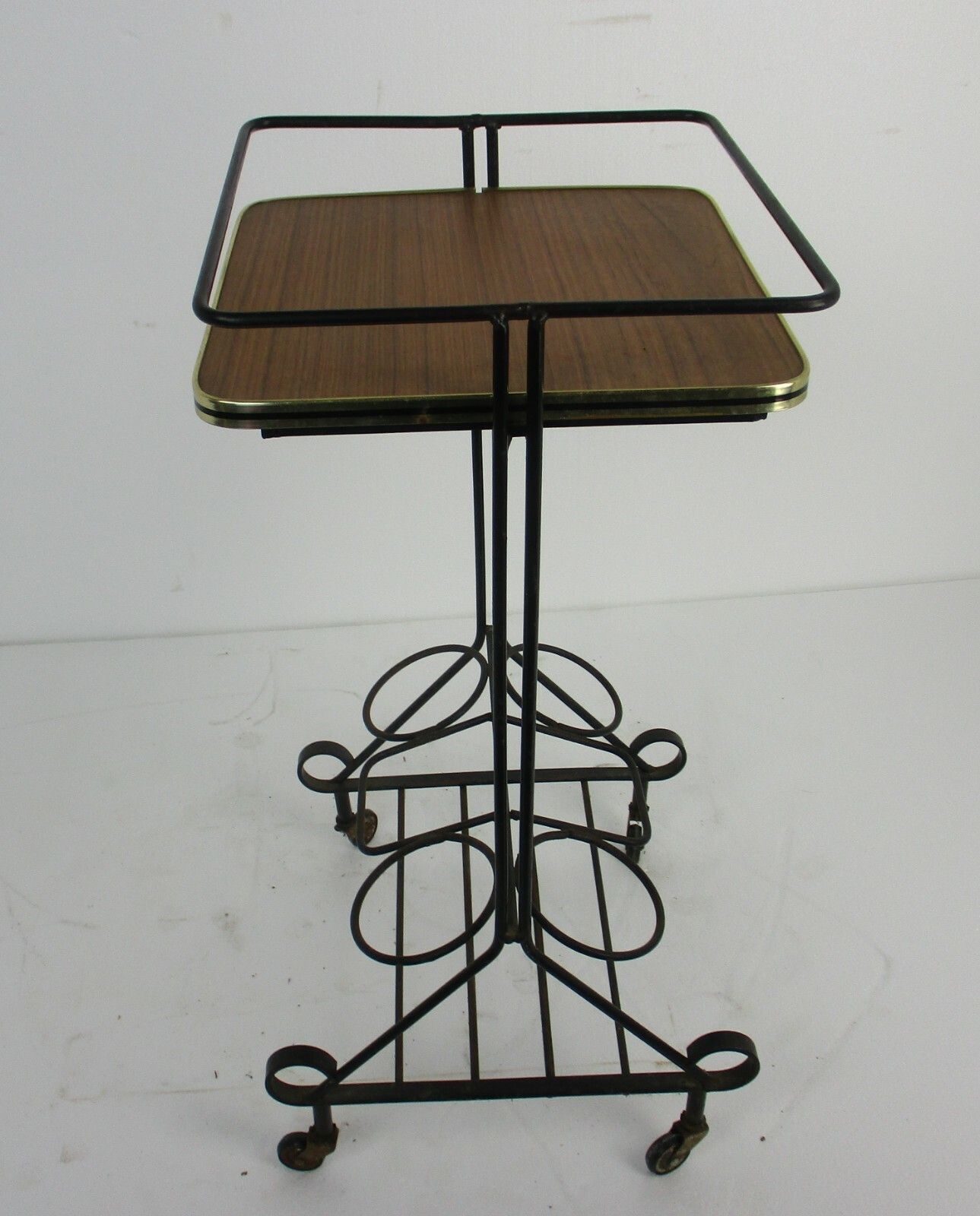 Bar Wine Cocktail Cart Trolley Wood Veneer Wrought Iron Modernist Funky Small photo vinterior