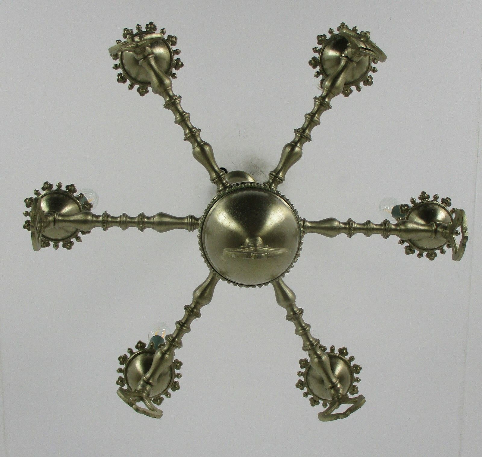 Chandelier Tin Look Messing Metal 6 Lights Edwardian Style Hobnails Rare Lovely photo buy