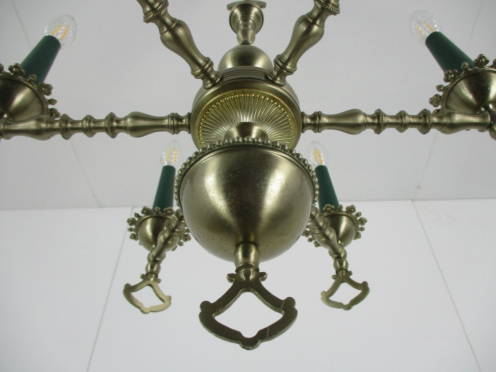 photo furniture Chandelier Tin Look Messing Metal 6 Lights Edwardian Style Hobnails Rare Lovely