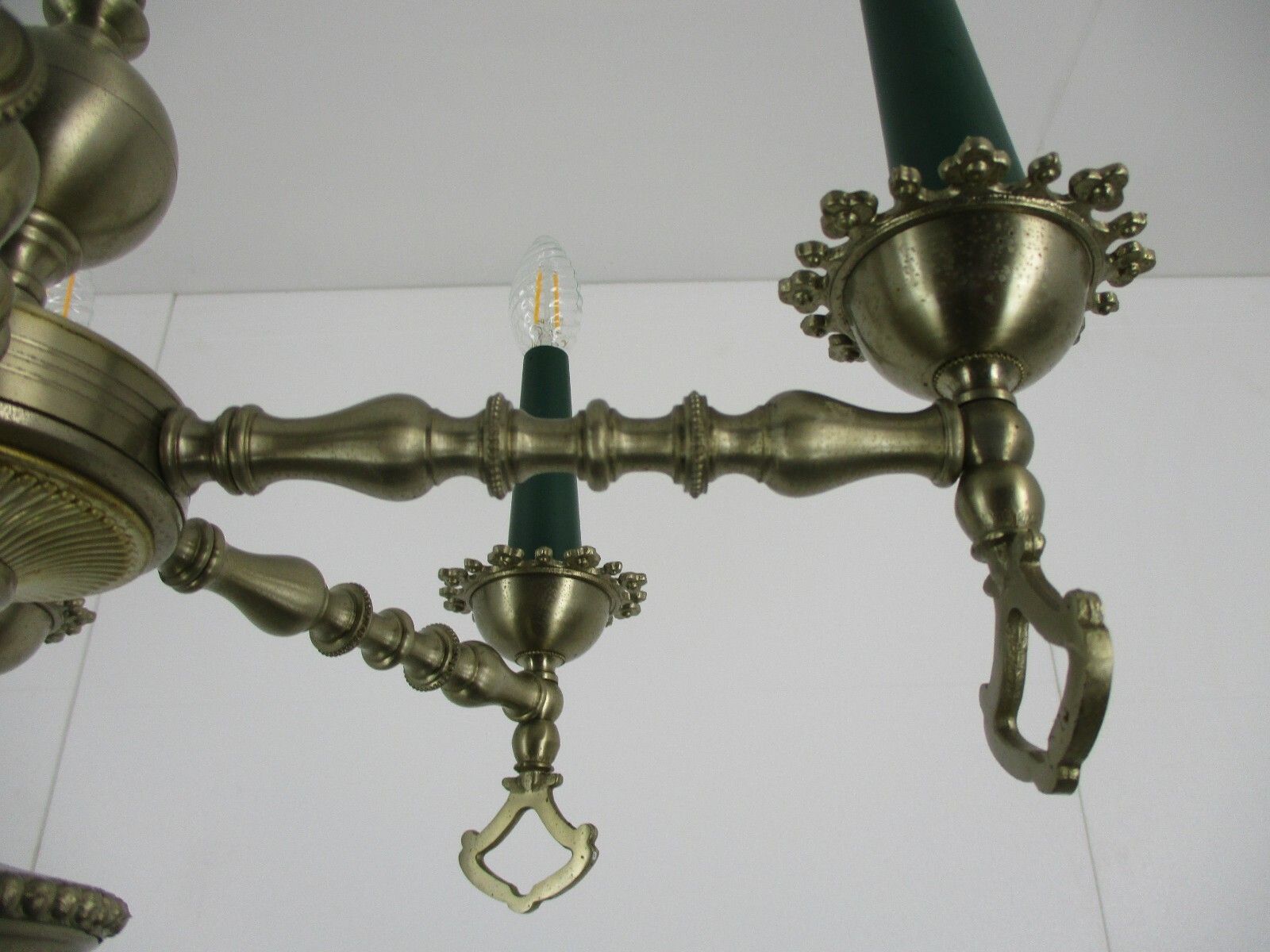 photo for sale Chandelier Tin Look Messing Metal 6 Lights Edwardian Style Hobnails Rare Lovely