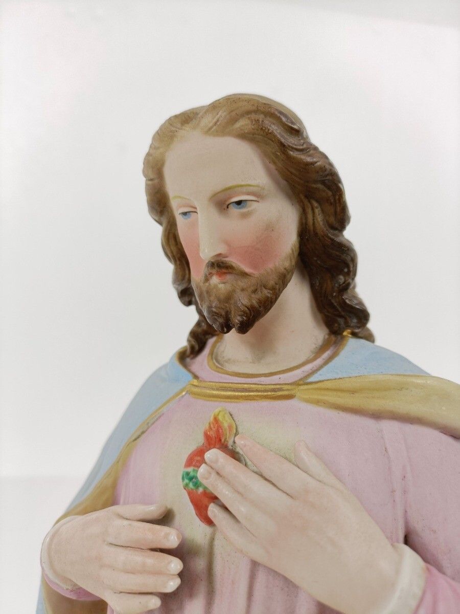Antique  Statue Bisque Porcelain Jesus Christ Saviour Holy Sacred Heart photo buy