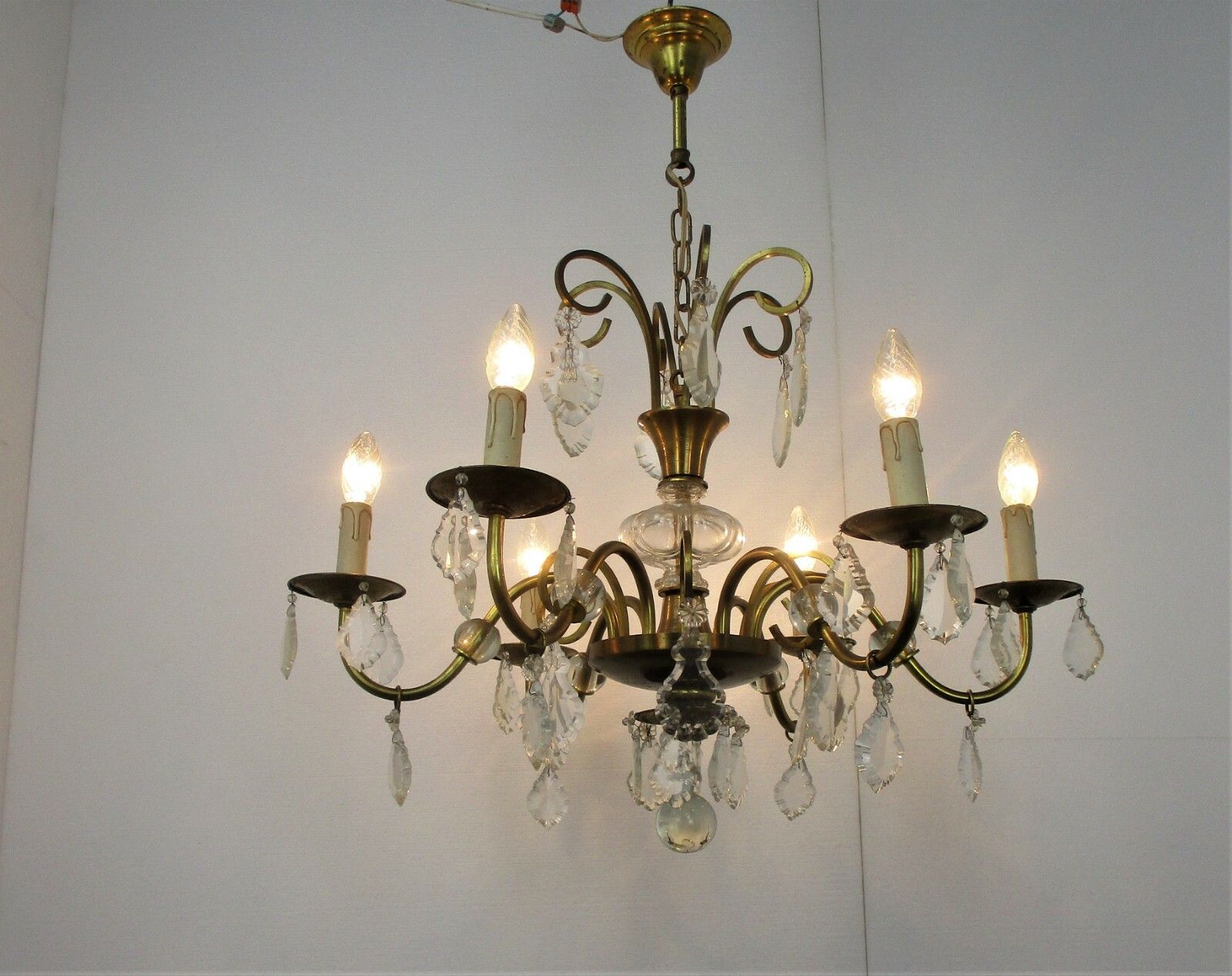 6 Arm Lights Pan Chandelier Revival French Empire Style Brass Ornate Prisms Wow photo furniture