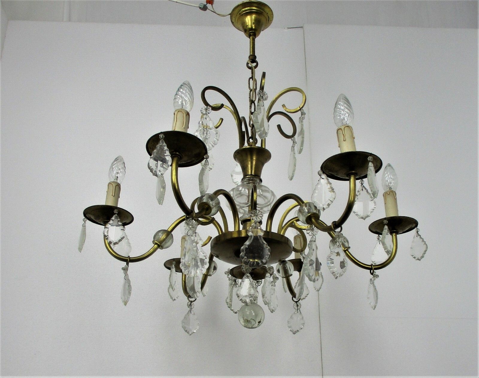 6 Arm Lights Pan Chandelier Revival French Empire Style Brass Ornate Prisms Wow photo Lighting