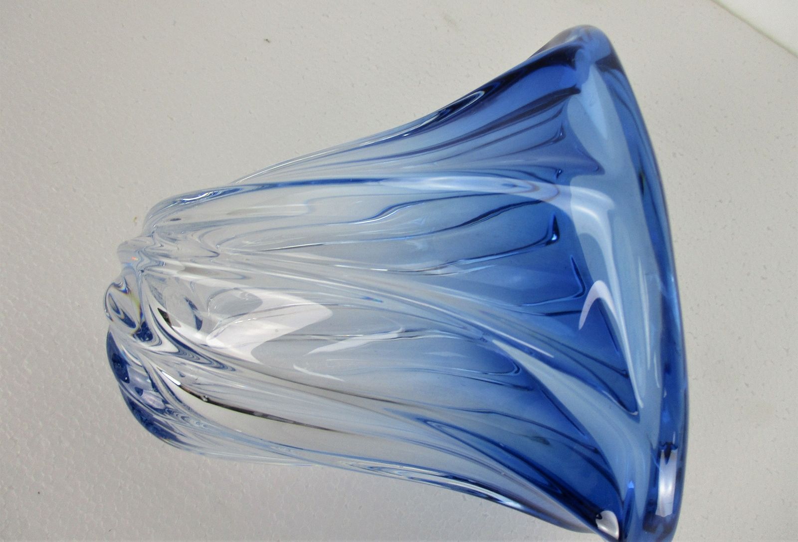 Art Deco Heavy Art Glass Vase Val St Lambert Twisted Glass Cobalt Blue To Clear photo 125.0