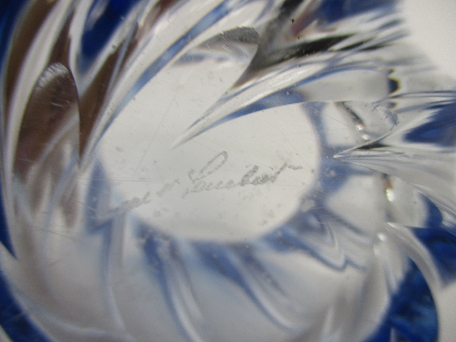 Art Deco Heavy Art Glass Vase Val St Lambert Twisted Glass Cobalt Blue To Clear photo buy