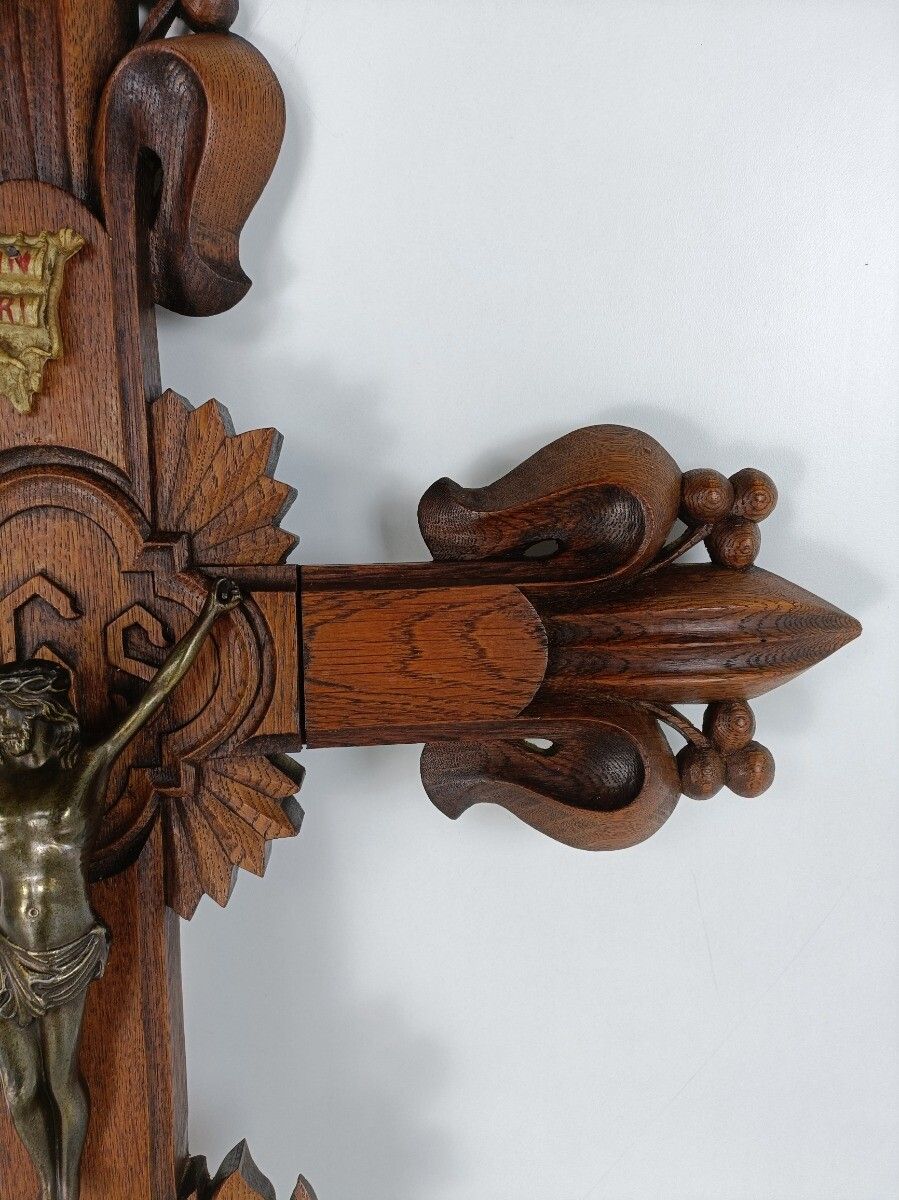 Large Hand Carved Wooden French Hanging Crucifix Cross Grapes French Gorgeous photo 445.0