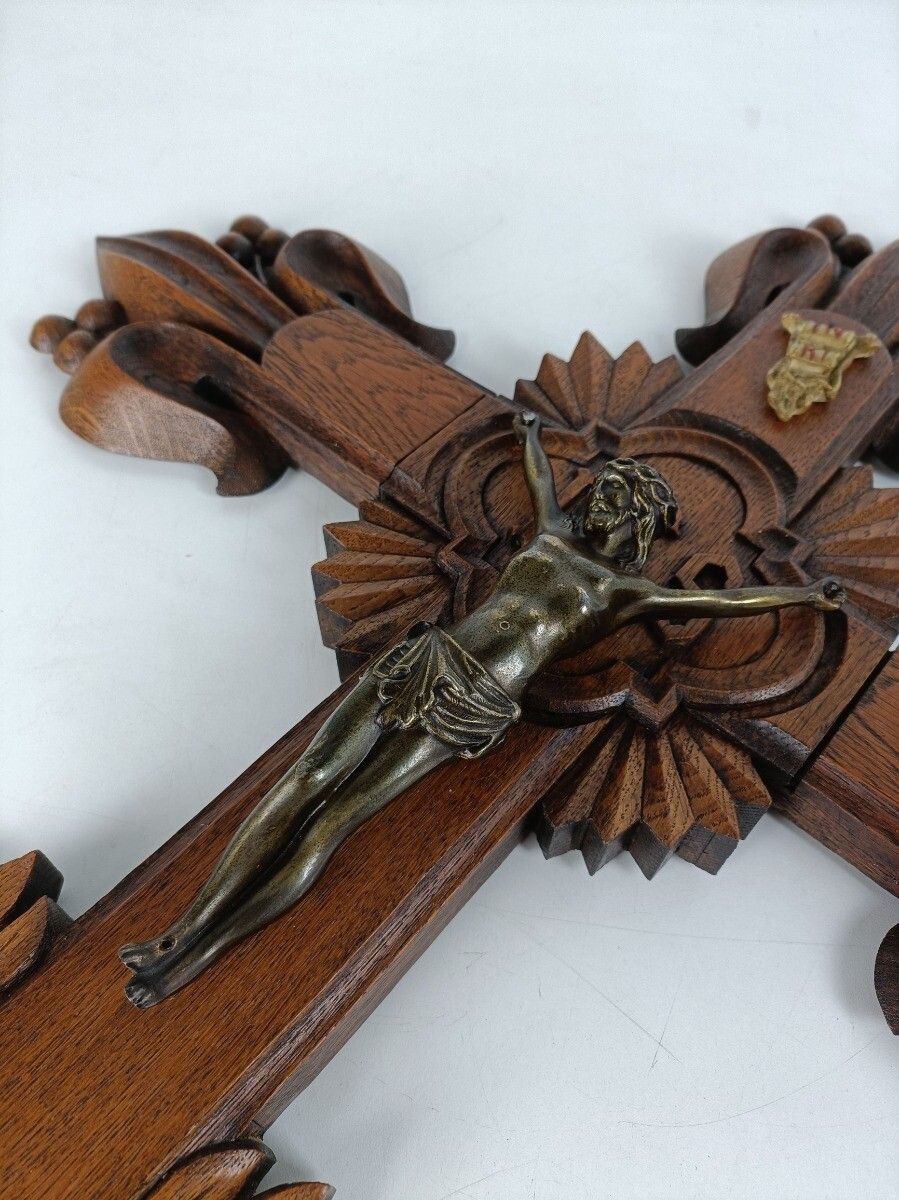 photo for sale Large Hand Carved Wooden French Hanging Crucifix Cross Grapes French Gorgeous