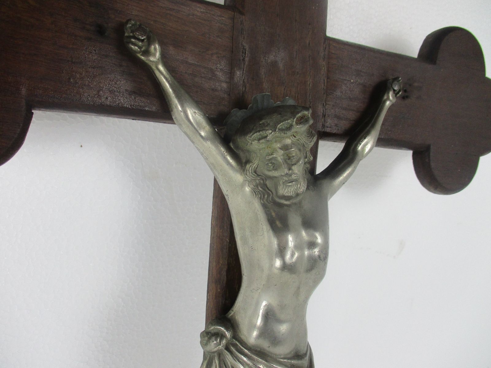 Xxl Hand Carved Wood  Hanging Crucifix Cross Jesus Christ Faux Brass Spelter  Co photo furniture