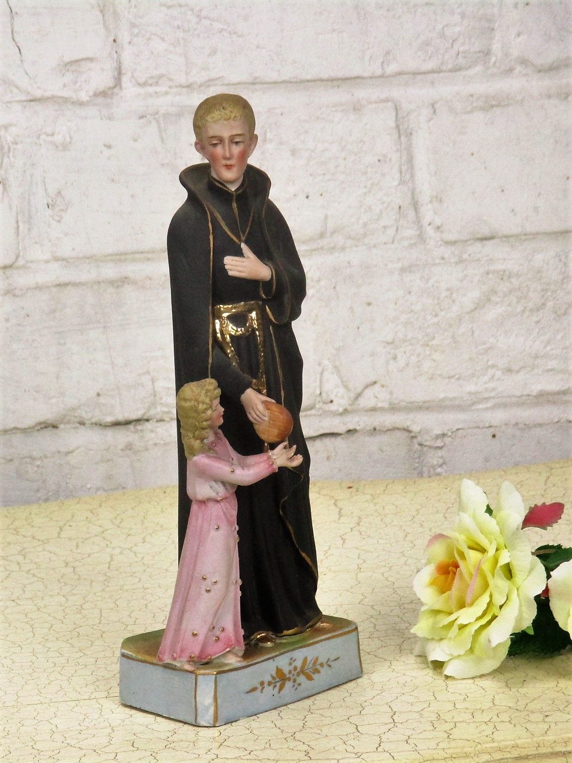 Statue Saint Gerard Majella Infant Jesus Bun Patron Fertility Bisque 9.44" photo Art