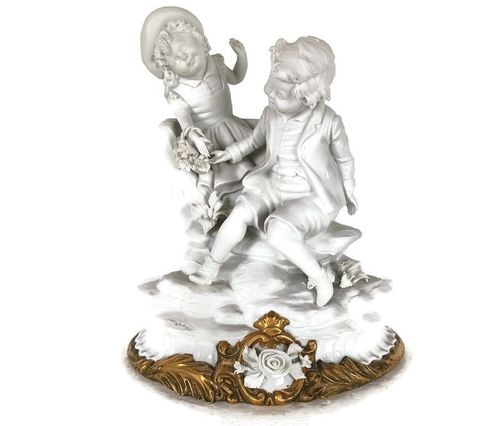 Vintage Figurine Porcelain Vier Tosca Signed Marked Capodimonte Boy And Girl Lov
