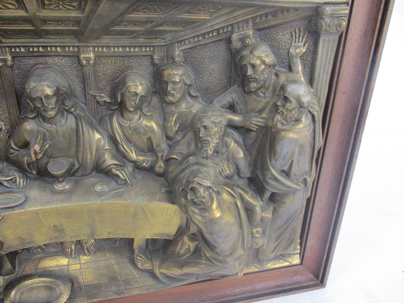 High Relief Brass  Gorgeous Framed  Jesus Christ Last Supper Iconic photo furniture