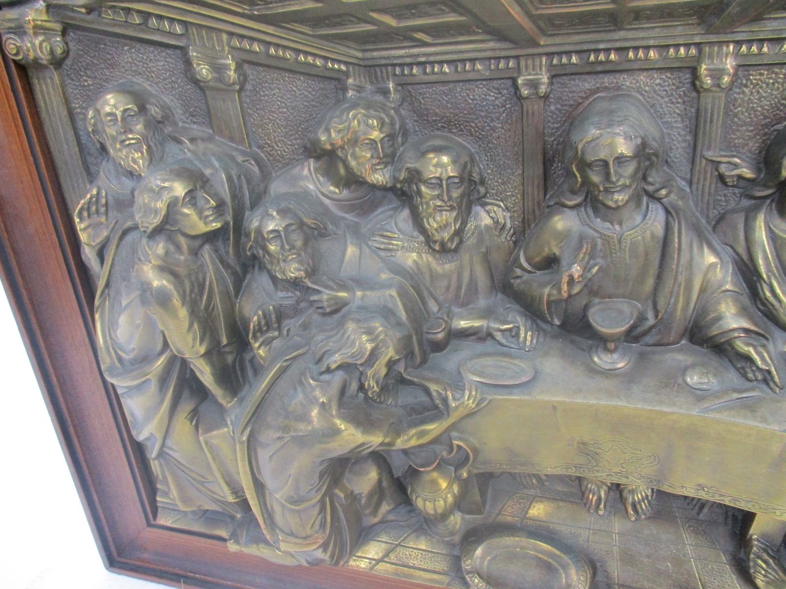 High Relief Brass  Gorgeous Framed  Jesus Christ Last Supper Iconic photo for sale