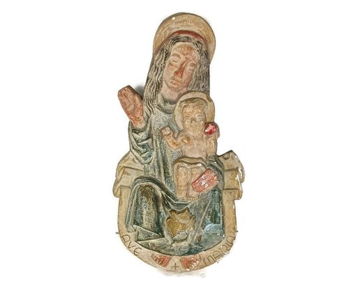Vintage Wall Hanging Plaque Plaster Religious Virgin Mary Madonna With Infant Je