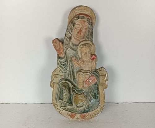 Vintage Wall Hanging Plaque Plaster Religious Virgin Mary Madonna With Infant Je photo Art