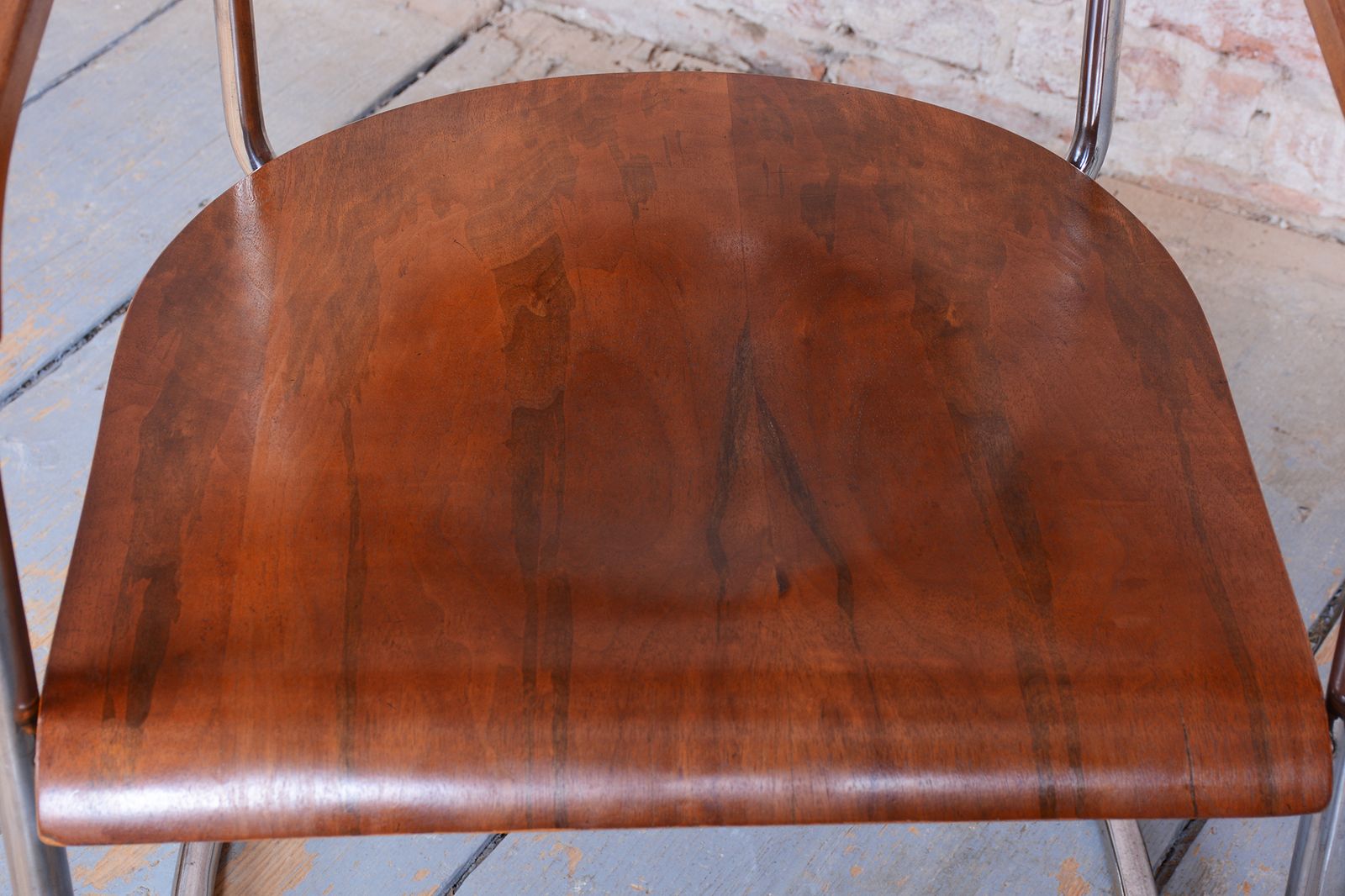 Restored Bauhaus Armchair, By H. Gottwald, Beech, Walnut, Chrome, Czech, 1930s photo vintage