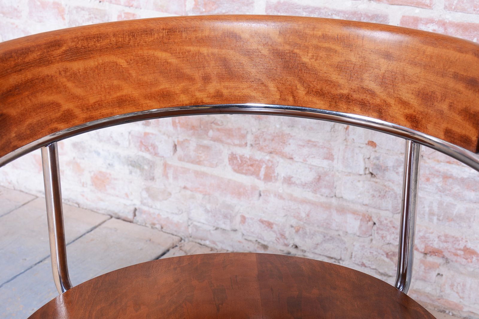 Furniture Restored Bauhaus Armchair, By H. Gottwald, Beech, Walnut, Chrome, Czech, 1930s photo